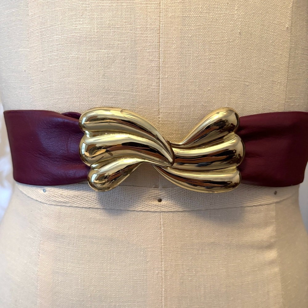 80s Paulo Vico Plum Leather Belt with Gold Buckle